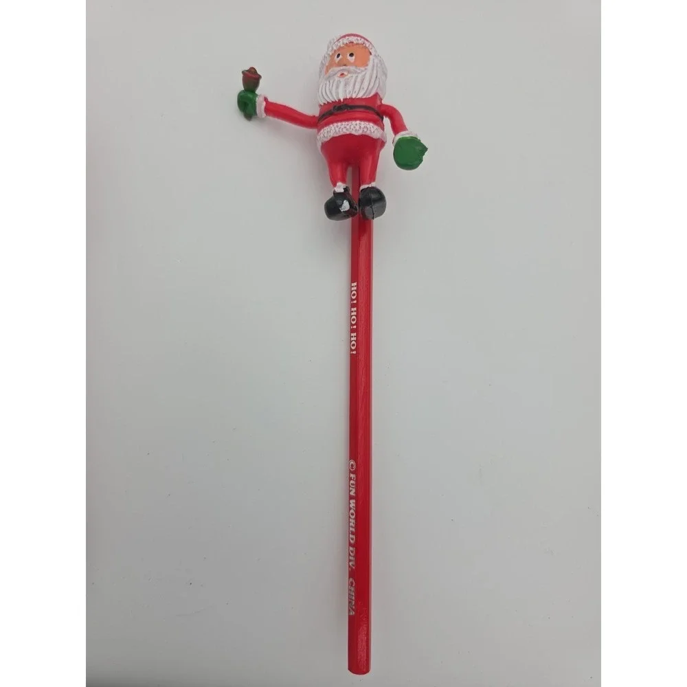 Vintage Fun World Christmas Santa Claus Bendy Pencil Topper & Pencil UNUSED HoHo